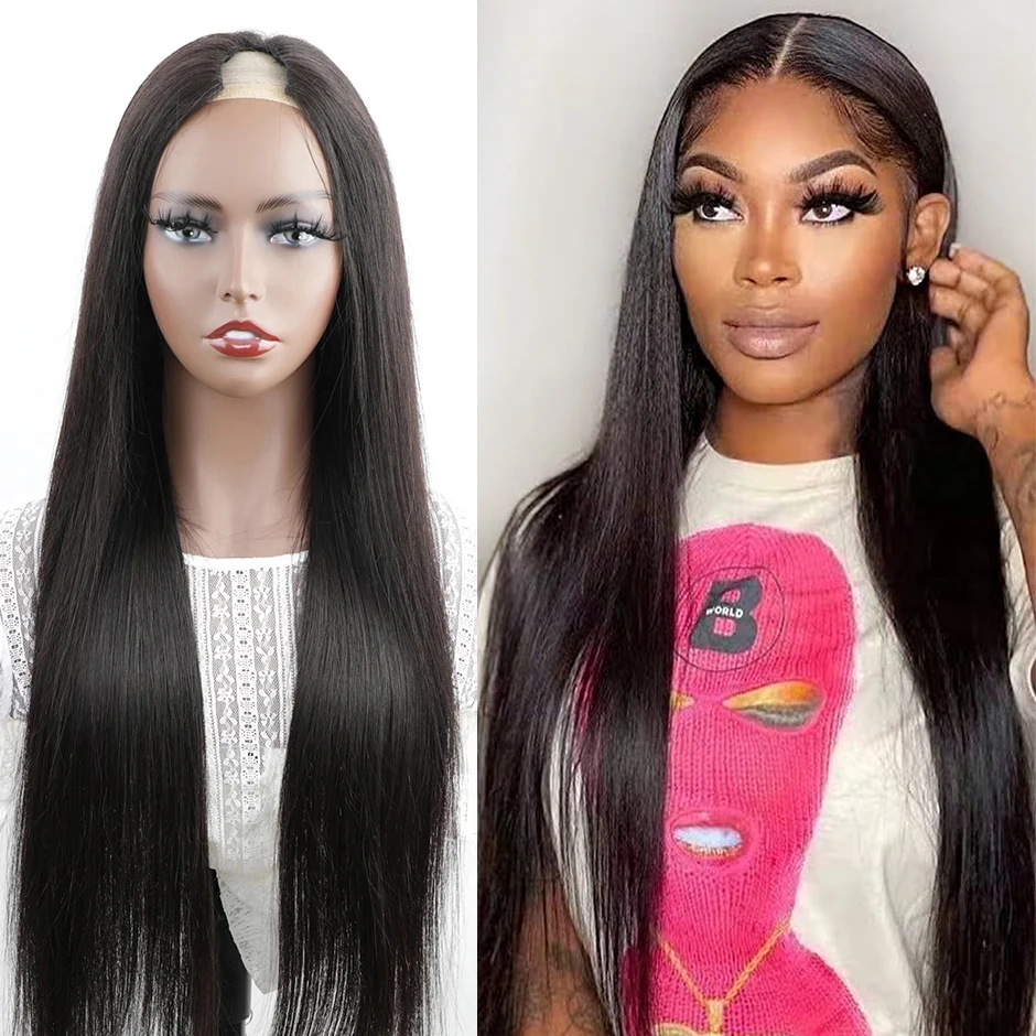 Straight V Part Wig Human Hair 250% Glueless I Part Human Hair Wigs for Women Brazilian Bone Straight 30 32 34 Inch Wigs on Sale