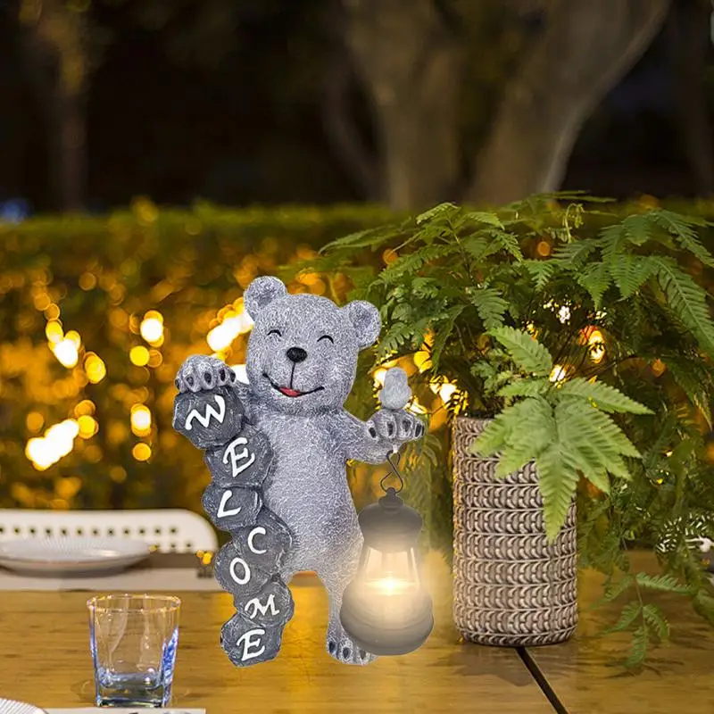 

Bear Welcome Statue Solar Powered Outdoor Bear Statue Resin Sculpture Welcome Statues For Front Porch Lighted Garden Decor