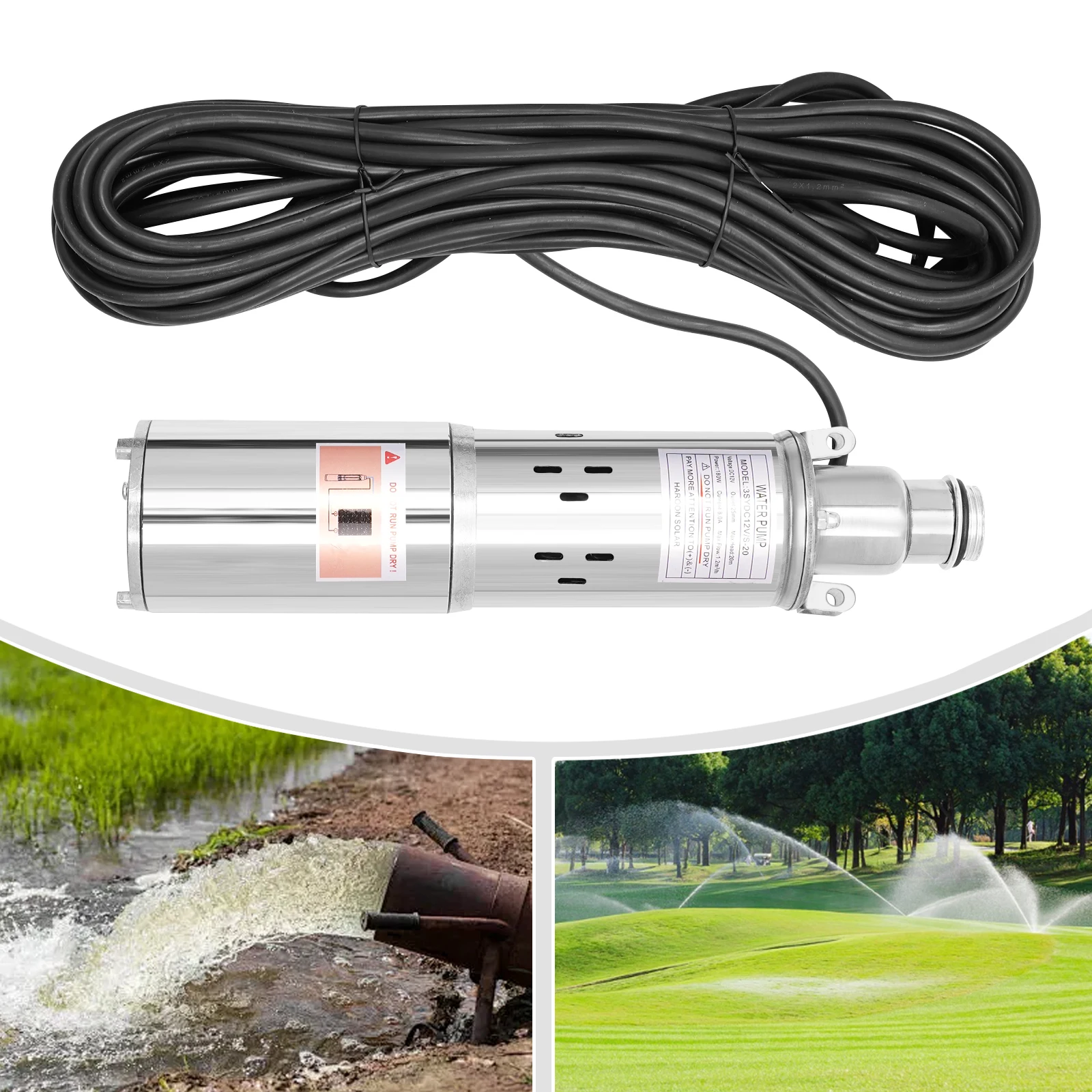 12V Solar Powered Water Pump Farm&Ranch Submersible Bore Hole Deep Well Pump