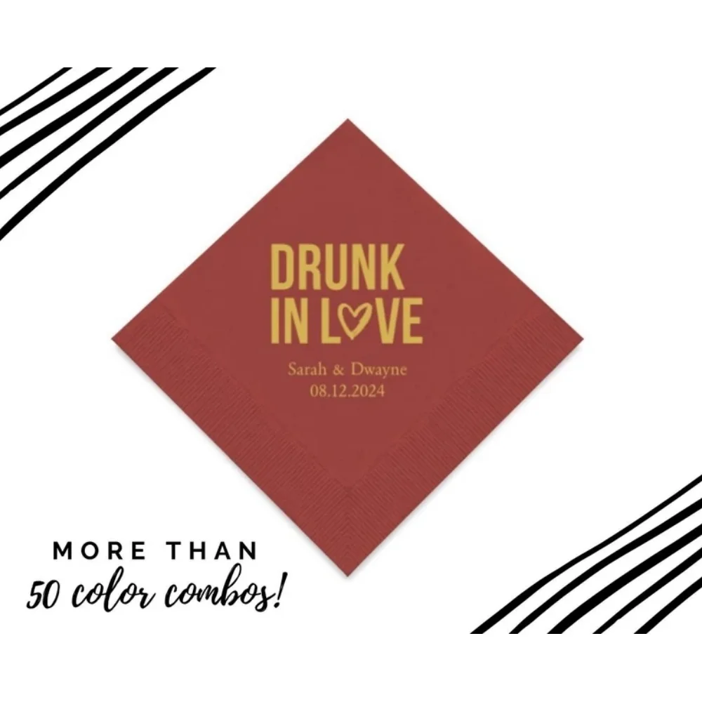 

50 Pcs Drunk In Love Napkins - Paper Wedding Napkin - Custom Wedding Napkins - Personalized Napkins - Cocktail - Luncheon - Anni