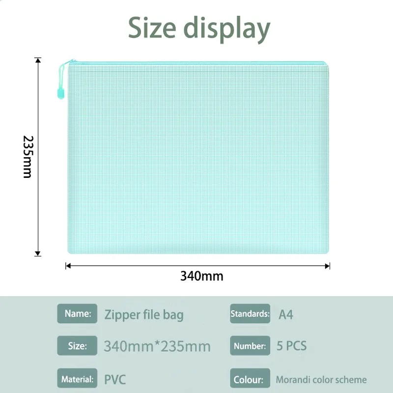 5 Stück, wasserdichter Netz reiß verschluss beutel, Dokumenten tasche, Aktenordner, A4, Schule, Büromaterial, Feder mäppchen, Aufbewahrung taschen