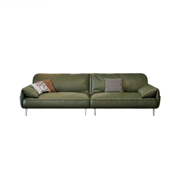 Modern Elephant Ear Leather Sofa Straight Top Grain Cowhide Retro Living Room Furniture Comfortable Durable Stitching Free