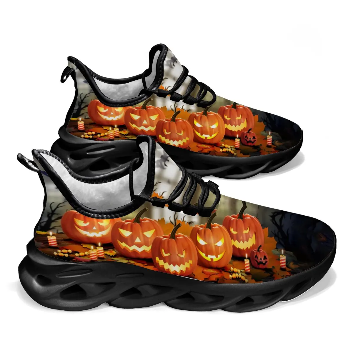 

Halloween Pumpkin Color-matched Ghost Bat Evil Irregular Pattern Print Niche Lace-up Flat Flat Men's Casual Sports Shoes