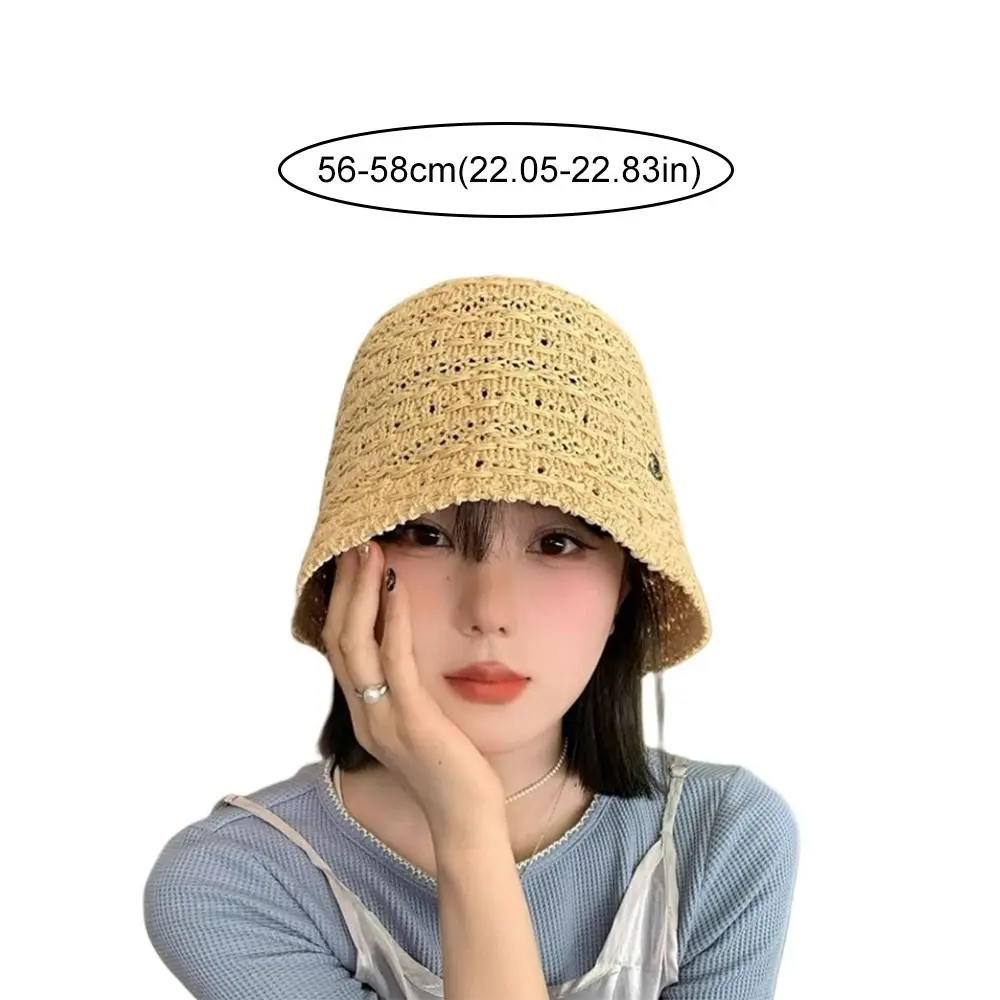 New Summer Straw Sun Hat Wide Brim Hollow Straw Bucket Hat Vacation Breathable Beach Visor Cap Outdoor