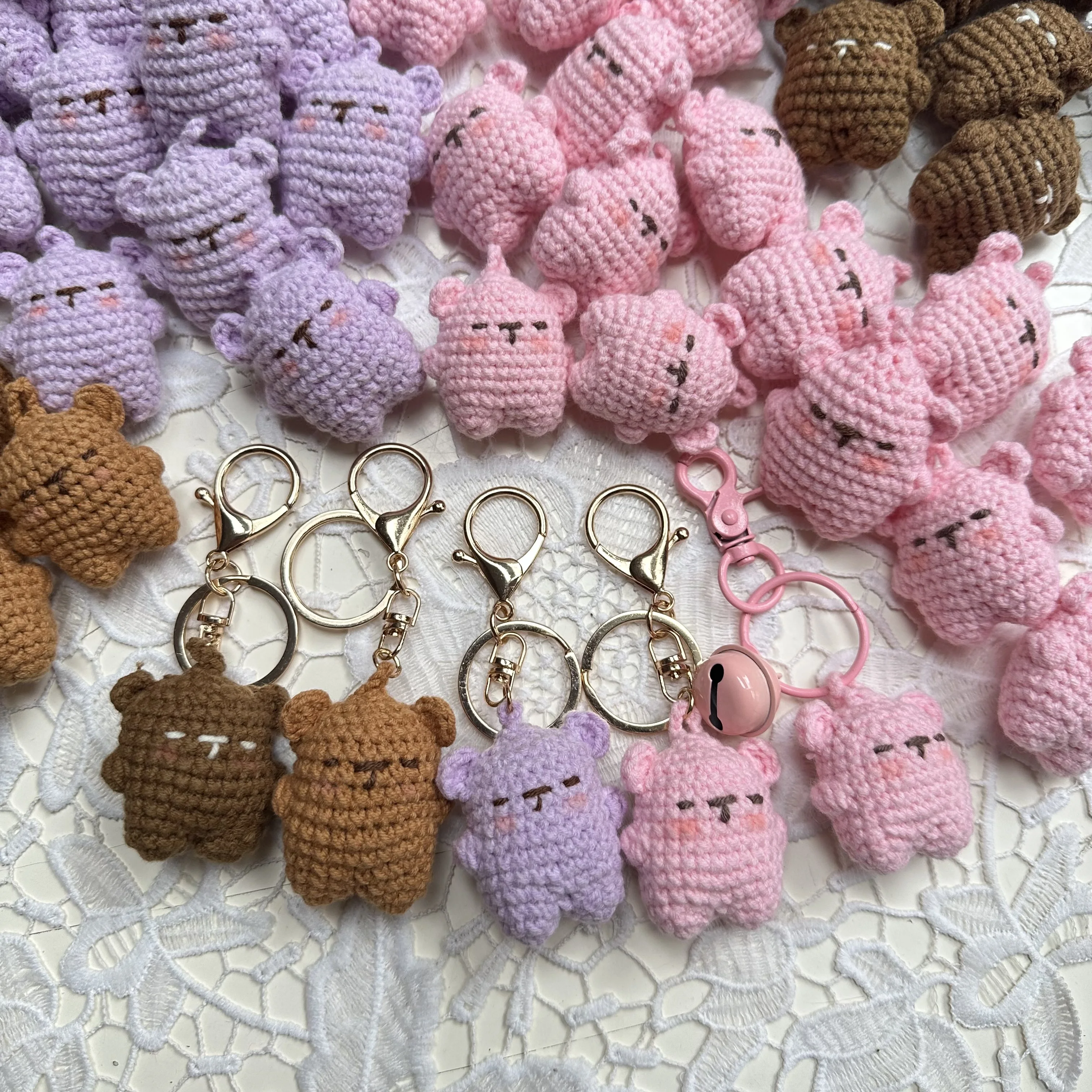 4.5cm Handmade DIY Finished Crochet Knitted Pink Brown Purple Bear Pendant Kids Children Cute Gift Handcraft Bag Key ornaments