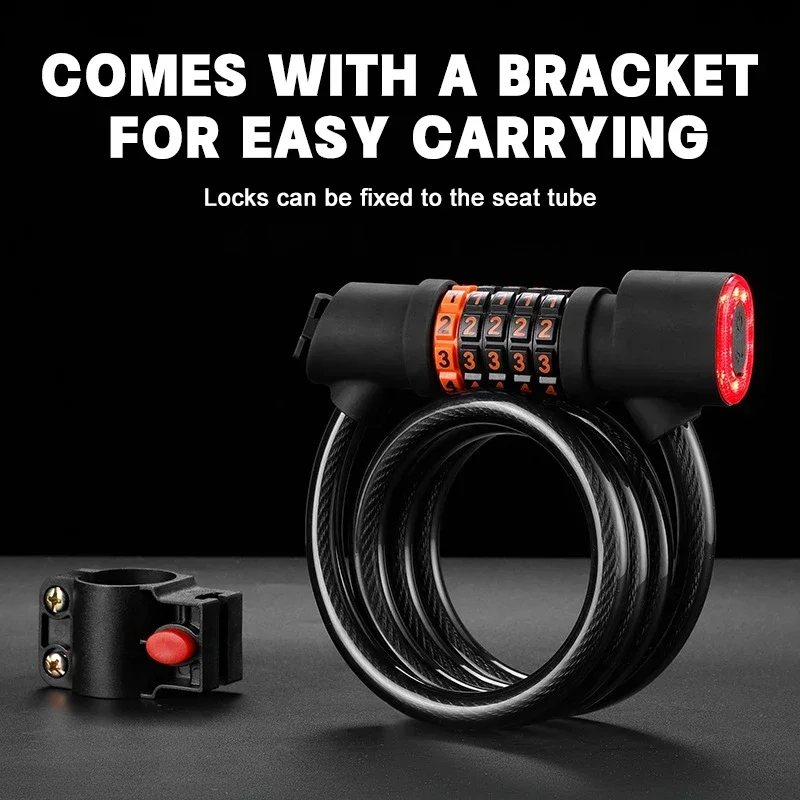 X-TIGER Bicycle Lock With Tail Light Anti-theft Lock Multifunctional Cable Lock Bicycle Combination Lock MTB Bicycle Accessories