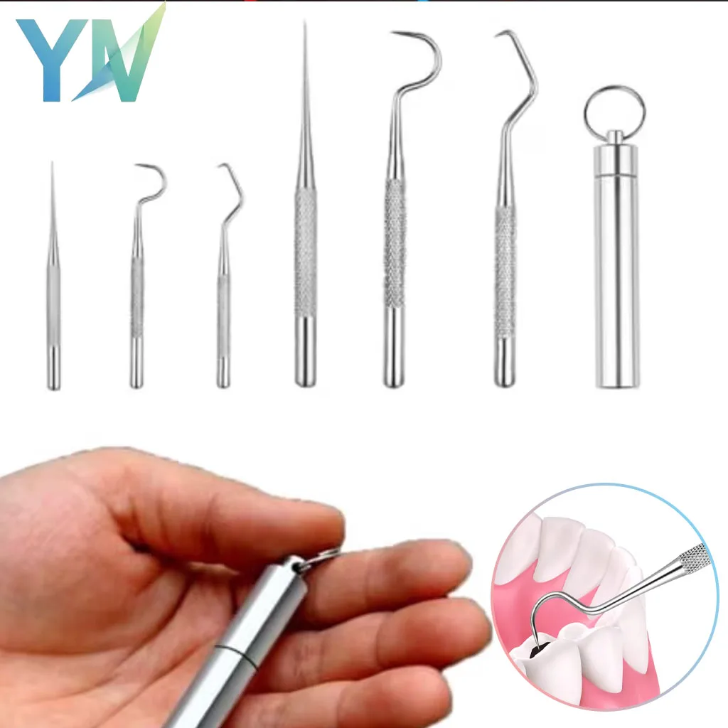 1-4Sets Stainless Steel Dental Pick Set Portable Toothpick with Keychain Interdental Brush Reusable Tooth Cleaning Kit Travel