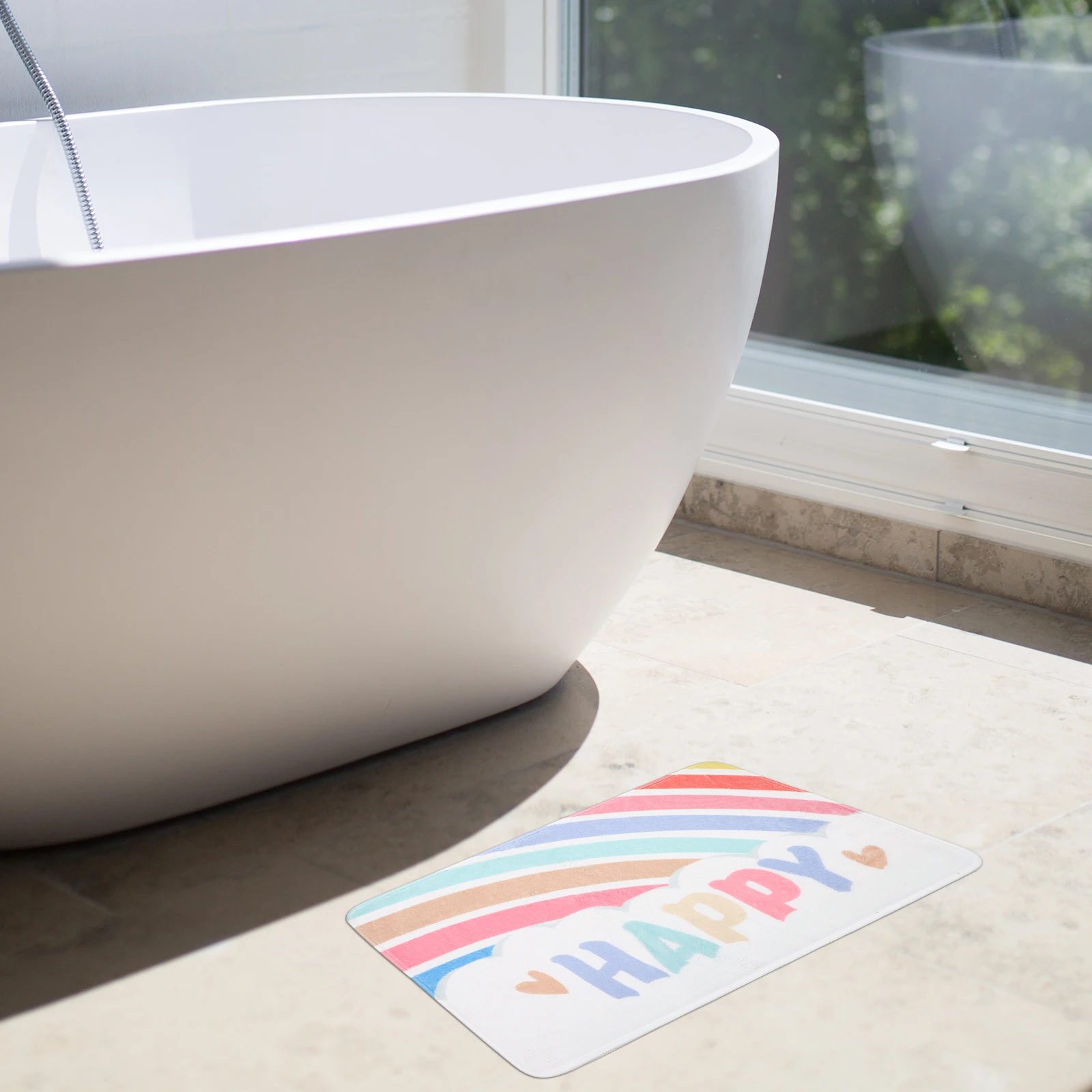 Rainbow Rug Anti-Slip Bathroom Mat Polyester Fade Resistant Machine Washable Home Floor Mat Rainbow Rug