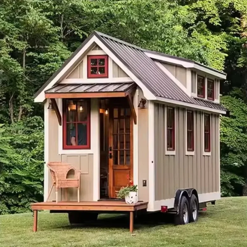 كابينة متنقلة حديثة مخصصة للمنزل الصغير على عجلات تصميم مريح لمنزل مقطورة لغرفة النوم وغرفة المعيشة هيكل فولاذي