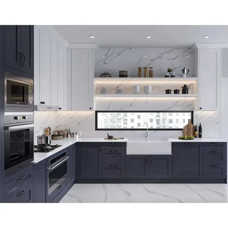 Blue Shaker RTA Ready to Assemble Modular Kitchen Cabinets for Sale in Bulk