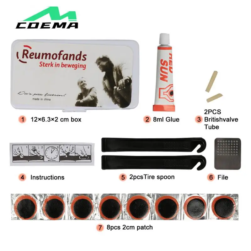 Juego de parches de reparación de pinchazos de tubo interior de neumático de bicicleta, Kit de reparación de bicicleta de montaña MTB portátil, herramientas de reparación de ciclo de parche de neumático