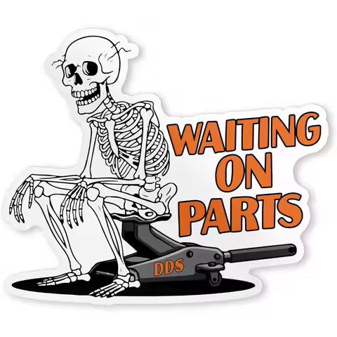Funny "Waiting for Parts" Mechanic Skull Vinyl Sticker - Self-Adhesive Car Repair Decal with Wrench &amp;