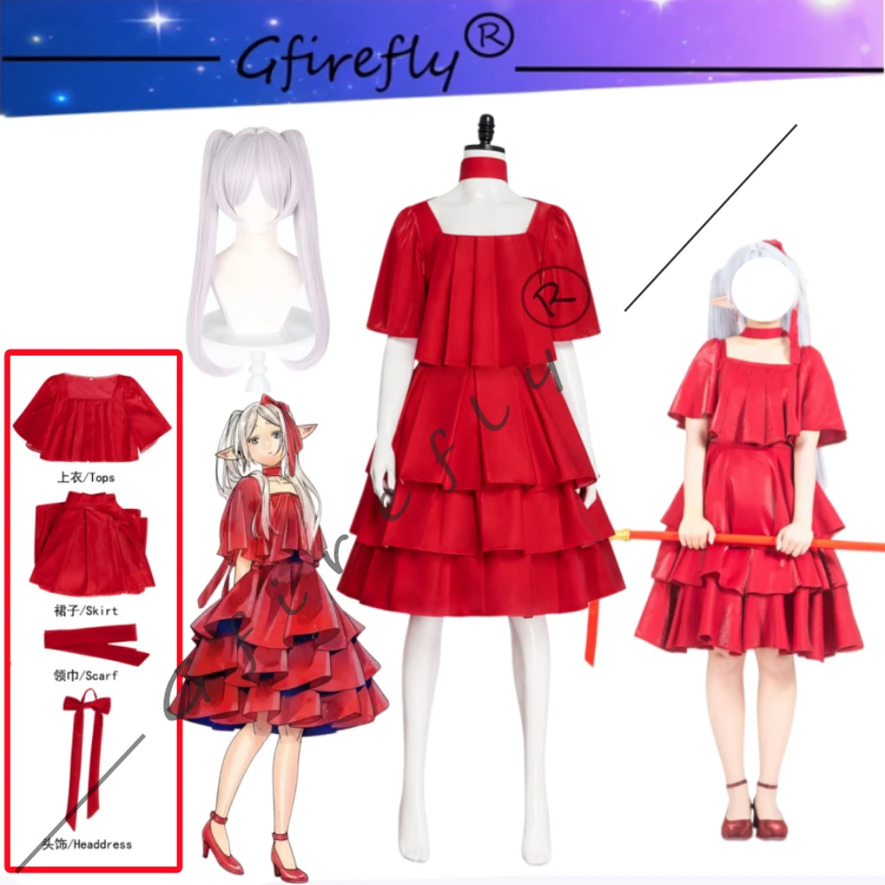 

Frieren Beyond Journey's End Exquisite Red Dress Cosplay Costume with Wig Accessories Full Set Women Halloween Comic Con Outfit