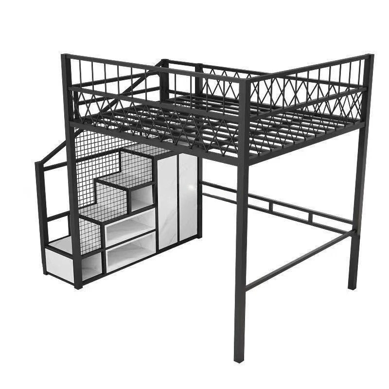 

Wrought iron elevated bed duplex second floor high and low bed thickened children's loft bed space saving multi-function