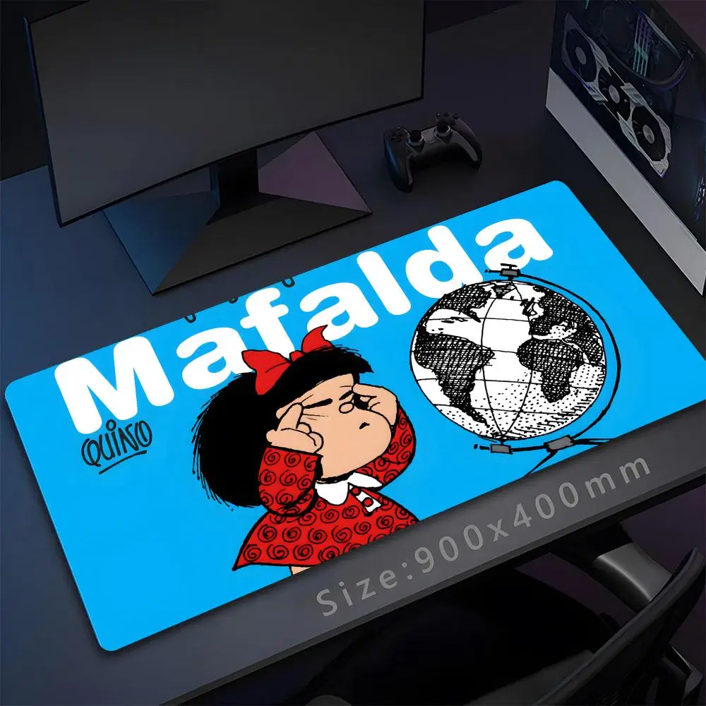 แผ่นรองเมาส์สำหรับเล่นเกมส์ขนาดใหญ่ Mouse Pad kartun mafalda 1000x500หนัง PU กันน้ำแผ่น Mouse komputer