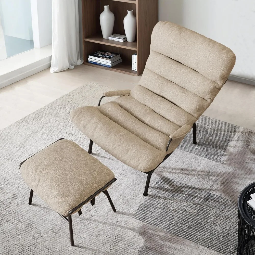 

Rocking Chair with Ottoman, Mid-Century Modern Recliner Chair with Footrest, Comfy Gliding Rocker Lazy Accent Armch