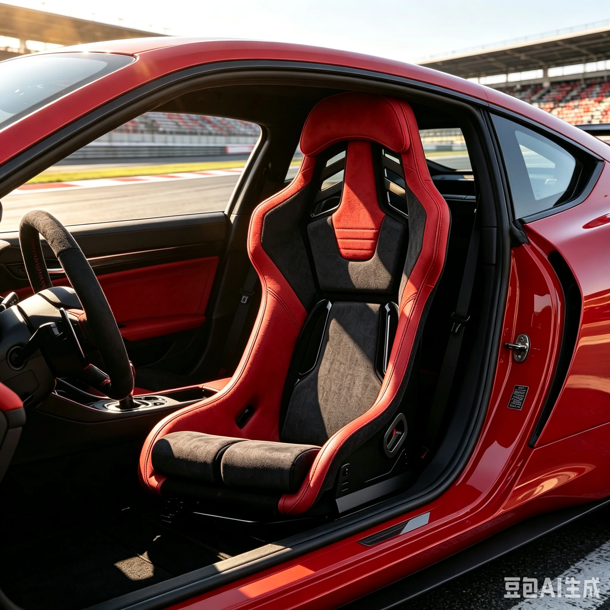 Airow Auto SL Fiberglass Bucket Racing Seat FIA-Inspired Red Suede Sim Rig Track Day 4/5/6-Point Harness HANS Compatible