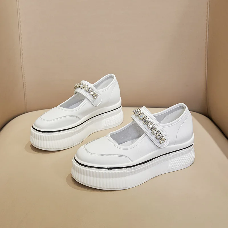 

2023 блестящие туфли-лодочки на платформе 8 см, женская летне-осенняя обувь, сандалии на танкетке, туфли на крючках, кроссовки без шнуровки из натуральной кожи со стразами