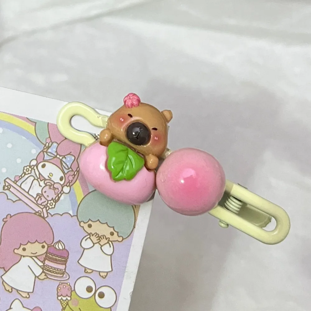 Student Resin Capybara Hair Clip Bow Duckbill Animal Side Clip Peach Cute Hair Accessories School