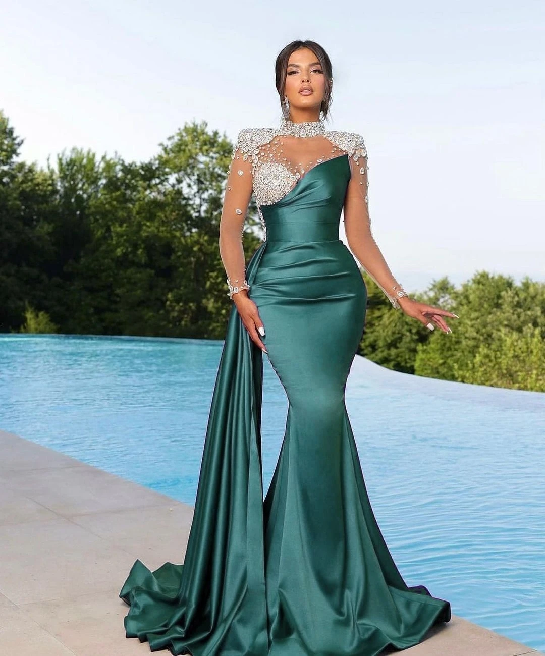 SoDigne Luxury Evening Dress Women 2024 Formal Dresses Draped Train Elegant Wedding Party Prom Gowns Vestidos De Gala Customized