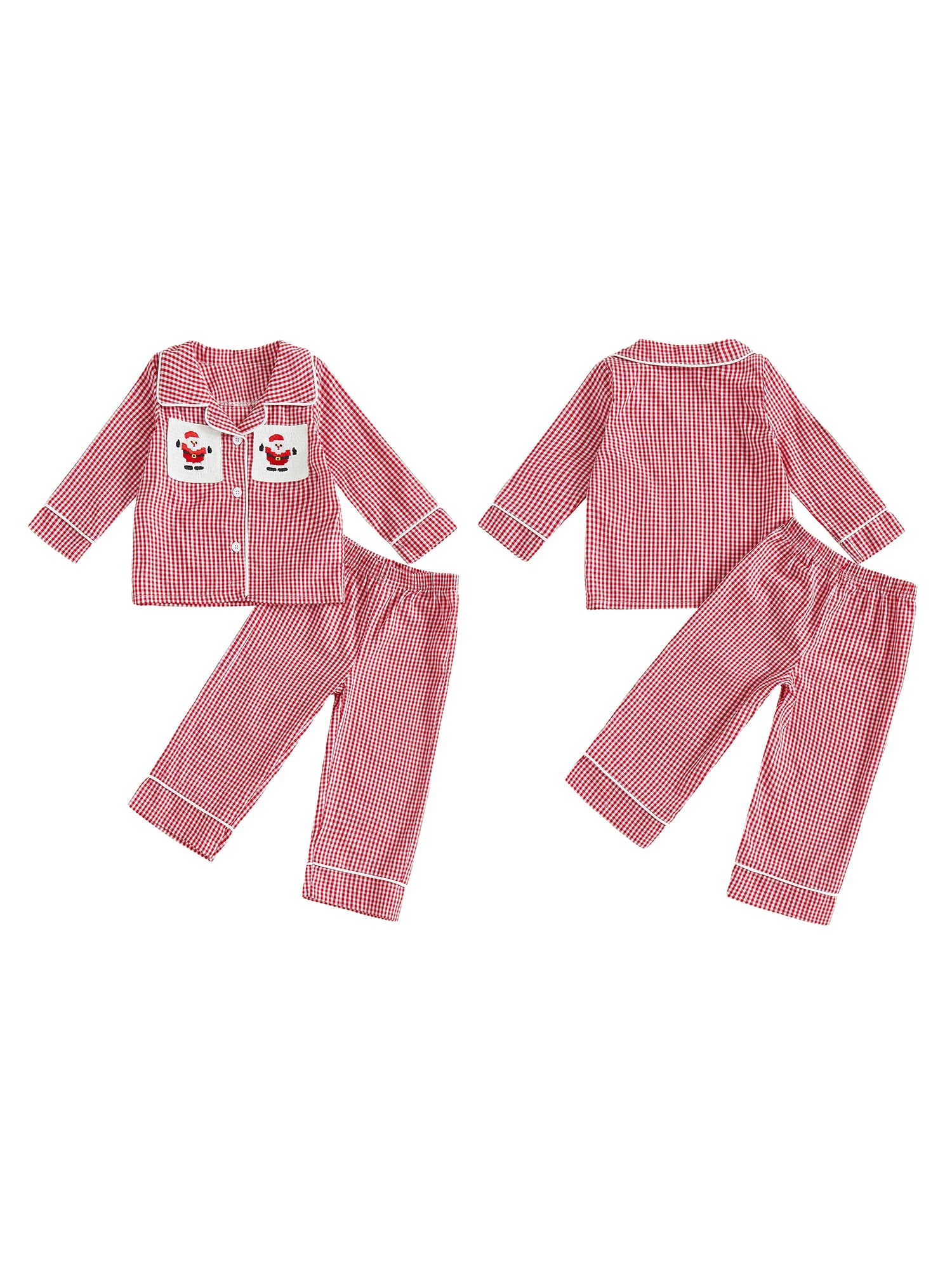 

Рождественские пижамные комплекты из 2 предметов для маленьких мальчиков, клетчатые топы на пуговицах с длинными рукавами и штаны с эластичной резинкой на талии, одежда для сна, ночная рубашка