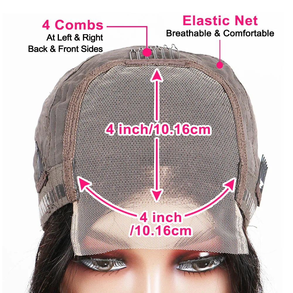 女性用の透明なレースウィッグ,巻き毛,ボブ,事前に摘み取られた,漂白された結び目,自然なヘアライン,4x4レースクロージャー