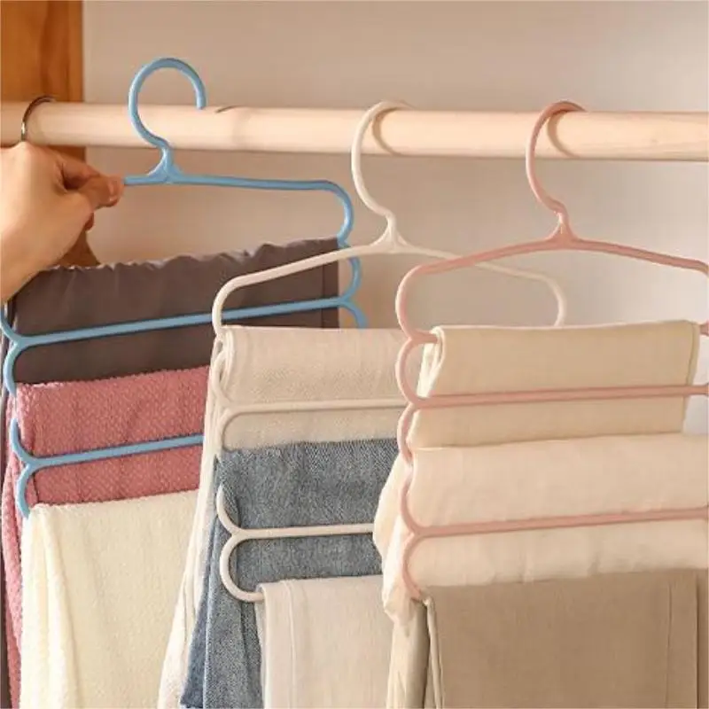 5-Layer Pants Hanger: Durable, Multifunctional Plastic Rack with Simple Solid Color & Simple Scarf Storage