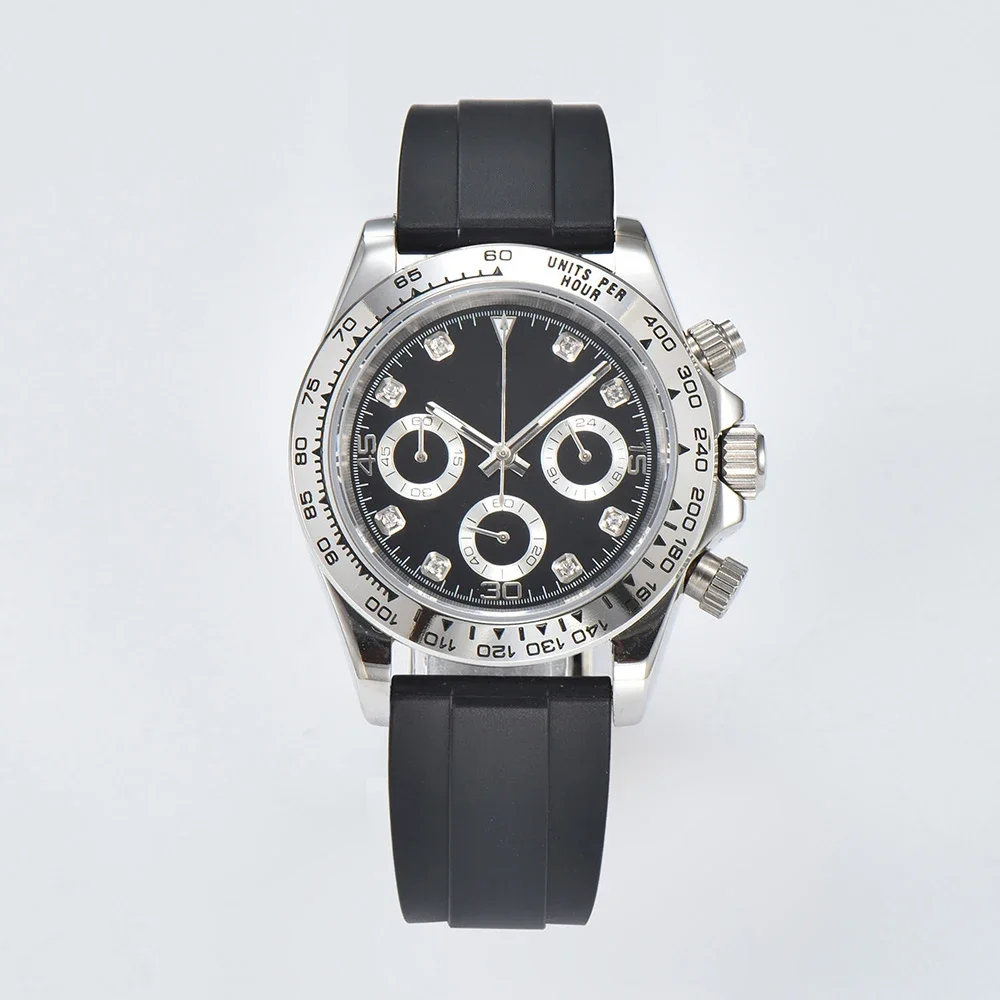 39mm Mens watch Luxury Brand Rubber Strap Moonwatch For Mens Business Chronograph VK63 quartz movement