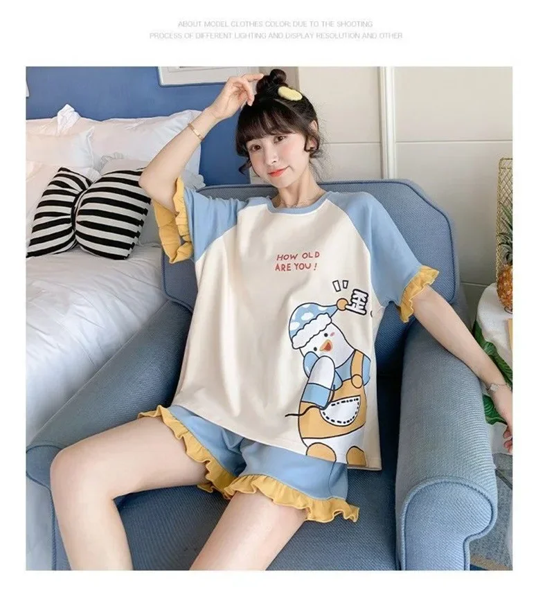 Women's Clothing Two-Piece Pajamas Summer Short-Sleeved Thin Section Loose Version Of The Large Size Casual Comfortable Homewear