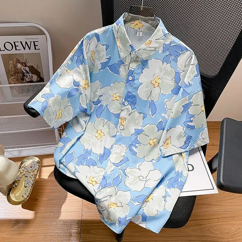 2024 New Summer Retro Elegant Fashion Loose Casual Women's Shirt Irregular Print Button Polyester Lapels Short Sleeve Chic Tops