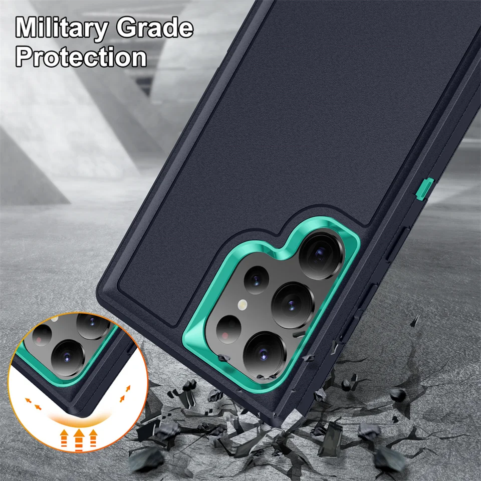 Funda blindada militar a prueba de golpes para Samsung S26 Ultra S24 Plus S23 FE S22 S21 S20 S25 Ultra, PC duro + TPU con soporte trasero 5