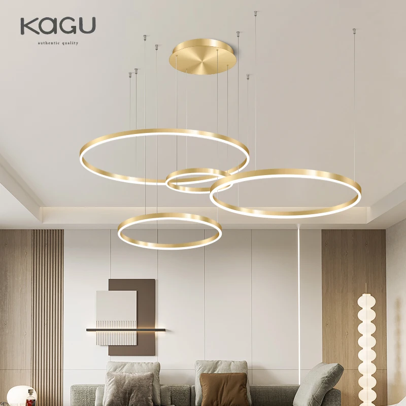 Minimalistische Moderne Led Kroonluchter Home Verlichting Geborsteld Ringen Plafond Kroonluchter Verlichting Opknoping Lamp Goud & Zwart