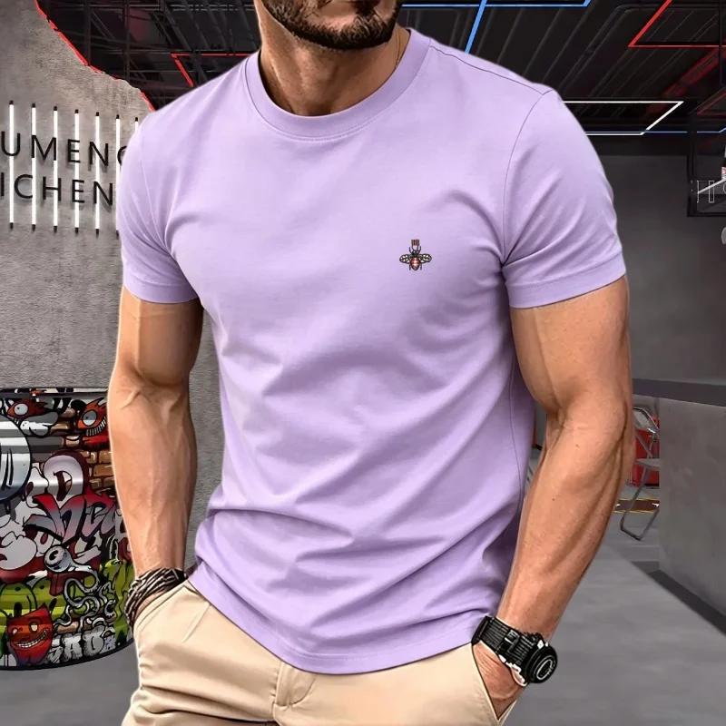 100% reine Baumwolle, hochwertige Marken-T-Shirts für Paare, Rundhals, Kurzarm, Herren-Sommermode, Bienen-Stickerei, lässiges Sport-Oberteil – Detail 5