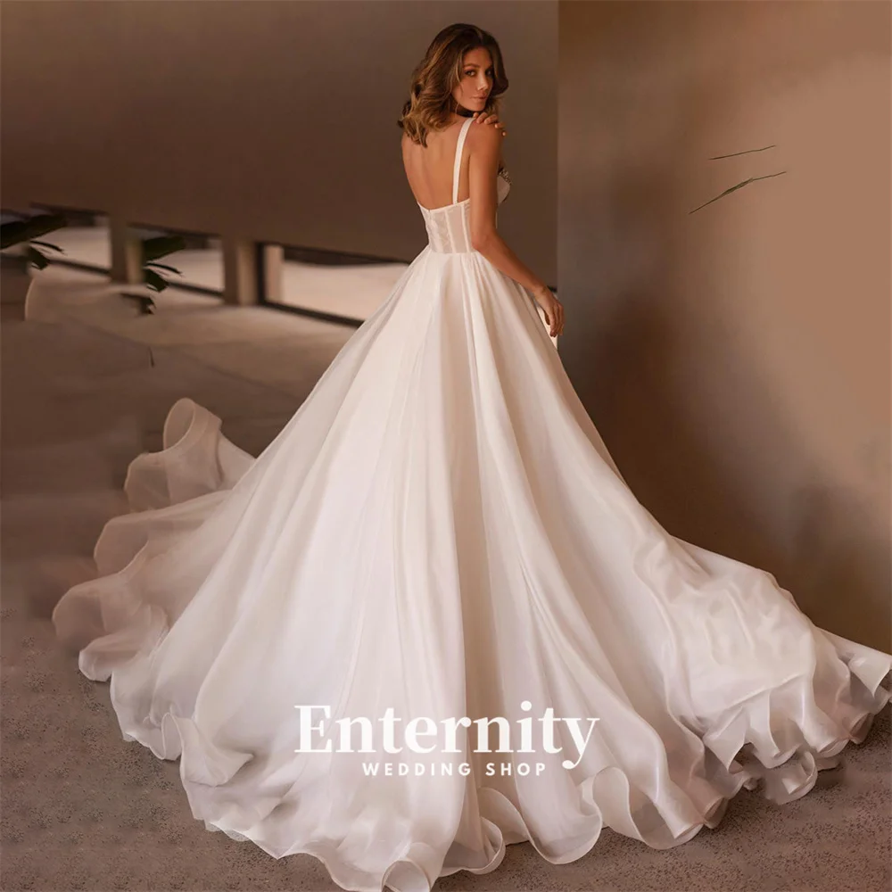 Vestidos de novia de línea A personalizados, escote Corazón, tirantes finos, plisados, vestido de novia para mujer