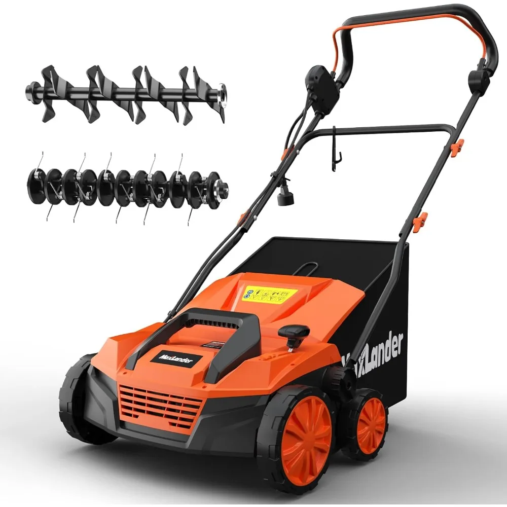 

15” 13 Amp Electric Dethatcher and Scarifier, 2-in-1 Lawn Dethatcher with 5-Position Depth Adjustment, 45L Removable Collection