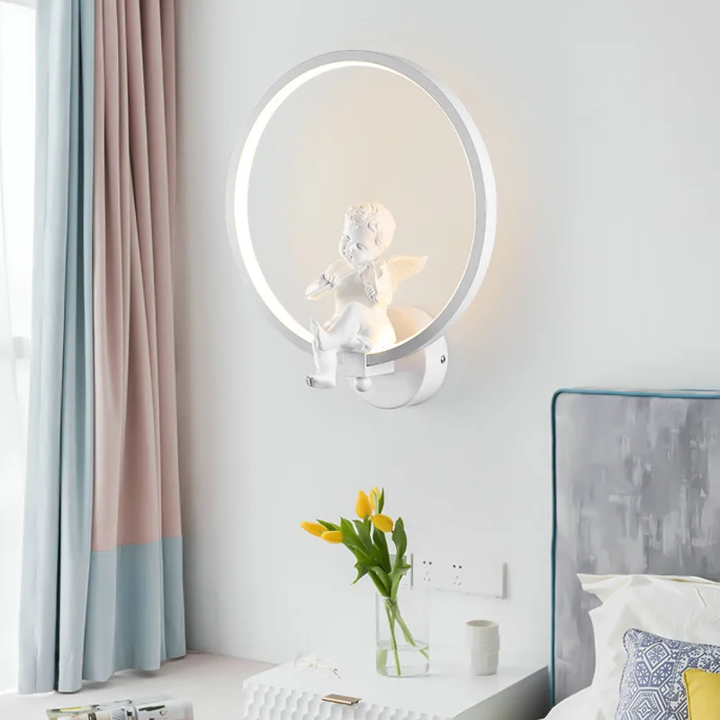 Art LED Angel Baby Wall Lamp Modern Nordic Lighting Fixture Sconce Living Bedroom Study Round Indoor Decor Lovely Bird 19W Light