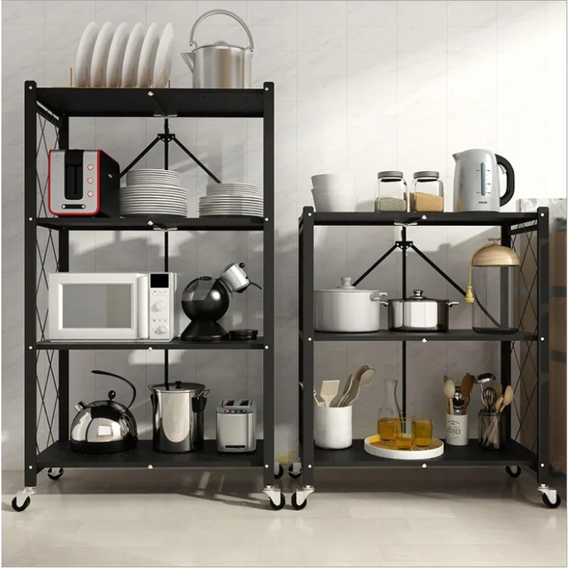 Movable Multi-Layer Storage Rack, Kitchen Microwave Stand, No-Install Home Organizer Shelf, Metal Freestanding Utility Cabinet