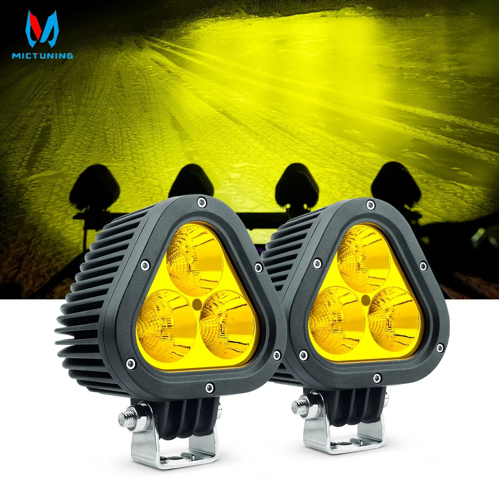 MICTUNING New Triangle Amber LED Fog Lights 60W LED Work Lights Off Road Driving Spot Lights IP67 Waterproof for Car ATV SUV Jep