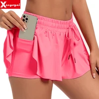 Women's High Waist Stretch Athletic Workout  Active Fitness Volleyball Shorts 2 in 1 Running Double Layer Sports Shorts