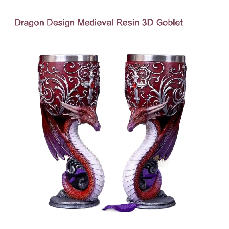 

Tiki Dragon Design Средневековый смоляный 3D кубок из нержавеющей стали, вкладыш из нержавеющей стали, 200 мл, чашка для коктейля красного вина, персонализированная кружка для бара, подарок