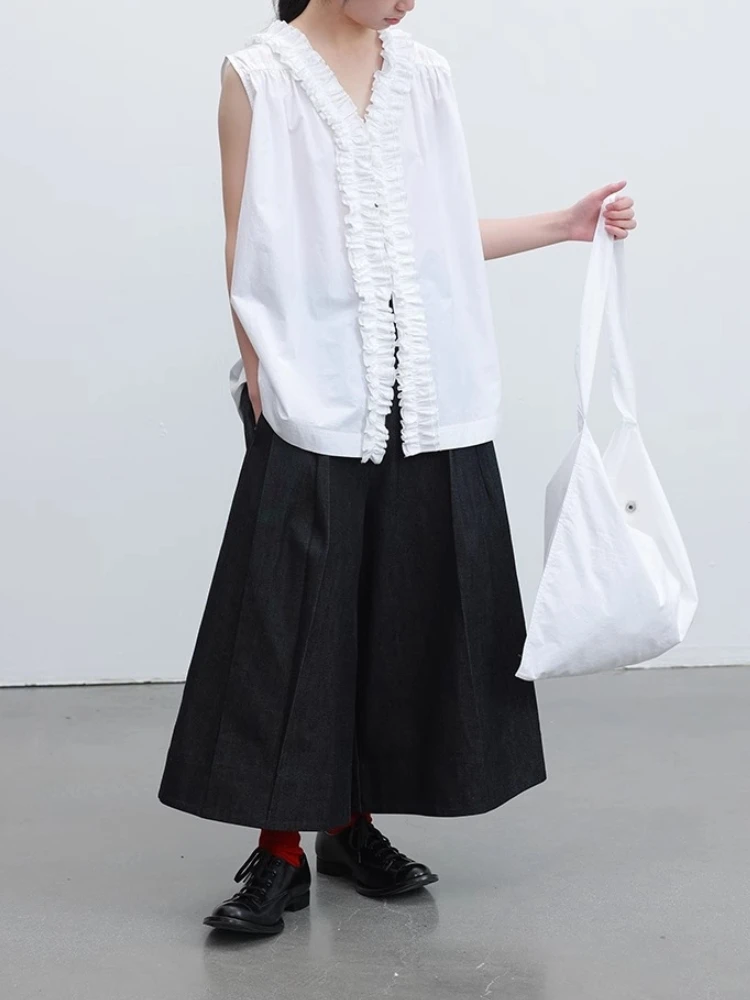 

Двусторонняя одежда с воротником-лепестком, белый идрявый женский летний новый высококачественный жилет с воротником-лепестком, уникальный ленивый топ