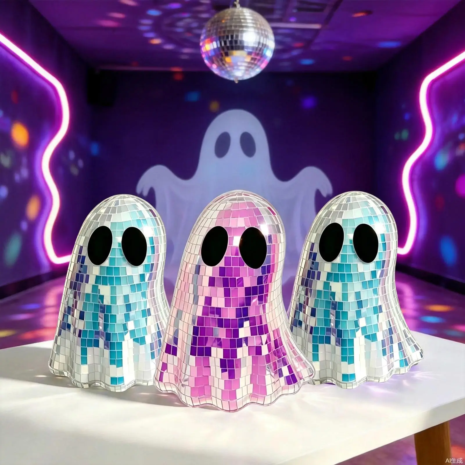 Funny Disco Iridescent Ghost Statue Anti Tip Glitter Halloween Figurine Vivid Sparkly Table Centerpiece Ornament Cute Decor