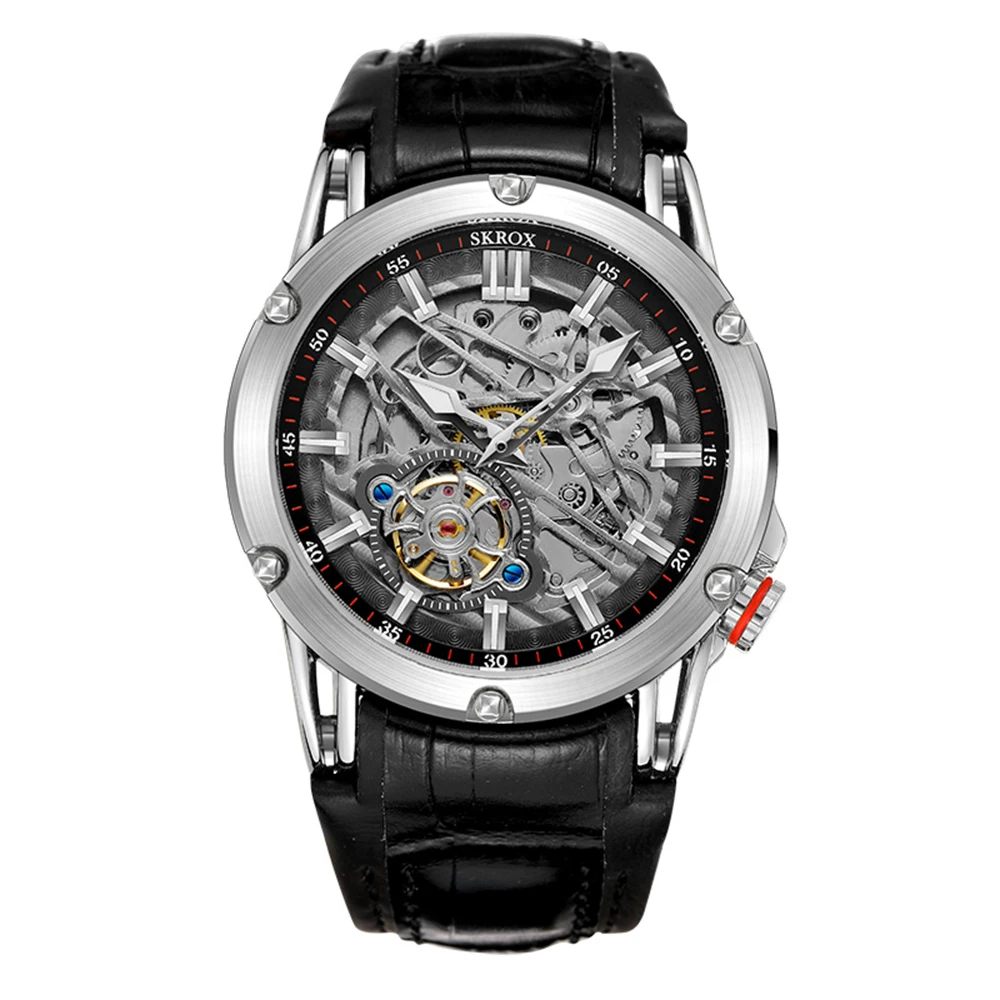 Punk Skeleton Watches Men Tourbillon Mechanical Wristwatches Top Luxury Brand 44mm Sports Watch Luminous Clocks Fashion SKROX