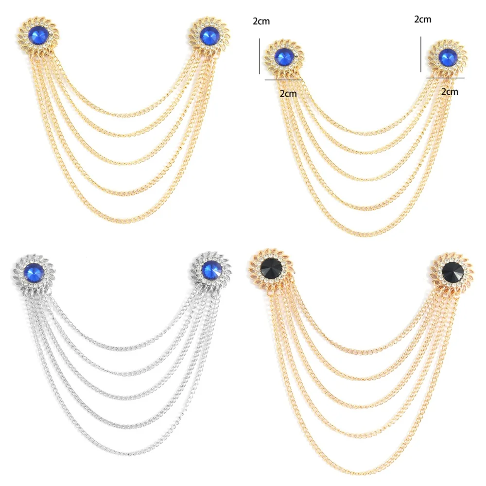 Exquisite Palace Style Multi-layer Chain Brooch Suit Shirt Personalized Accessory Diamond Studded Gemstone Metal Collar Needle