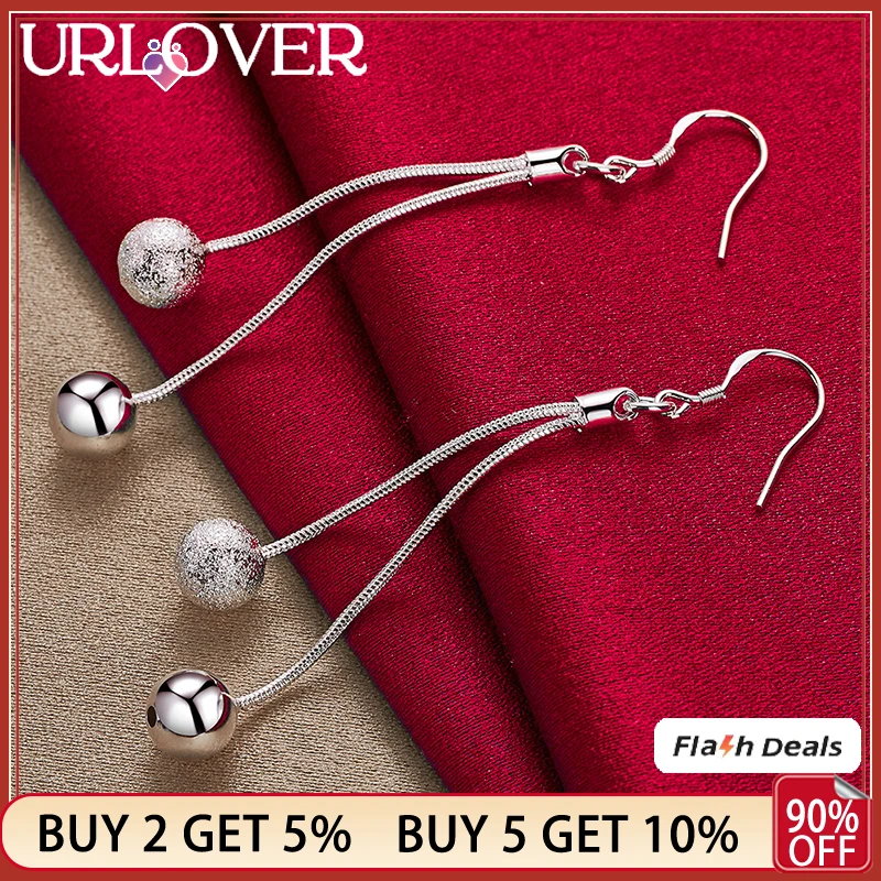 

URLOVER 925 Sterling Silver Smooth Frosted Beads Drop Earrings For Women Christmas Wedding Gifts Fashion Jewelry Free Shipping