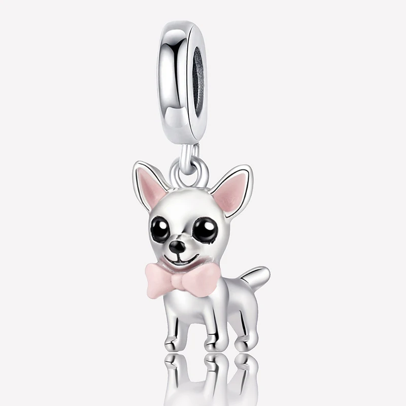 925 Silver Color Cute Pink Puppy Barbell Cute Charms Bead Diy Bracelet Necklace Making Gift Of High Quality Fashion Jewelry