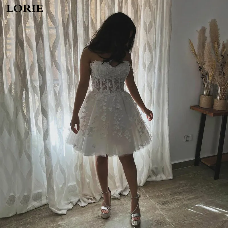 LORIE A-Line Short Evening Dress Sweetheart Mini Wedding Dress 3D Lace Flowers Prom Gowns Bride Formal Party Dress