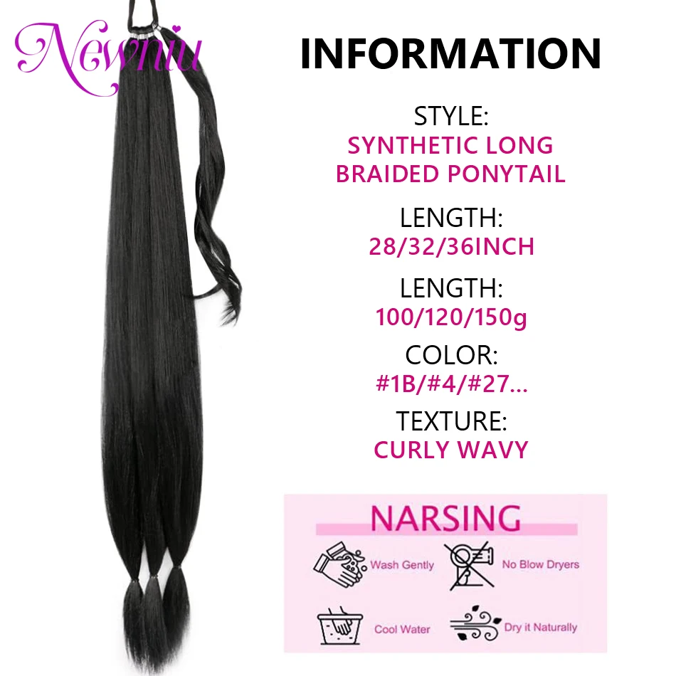 Synthetic 34 Inch Long Ponytail Hair Extensions With Elastic Band Versatile DIY Braided Ponytail For Women Girls Black Brown