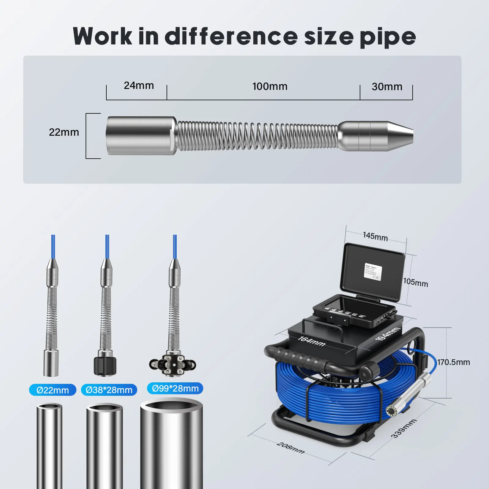 Pipe Inspection Camera 5in+ Self-Leveling 512HZ Transmitter+Audio Recording +DVR Drain Sewer Inspection Video Endoscope Camera