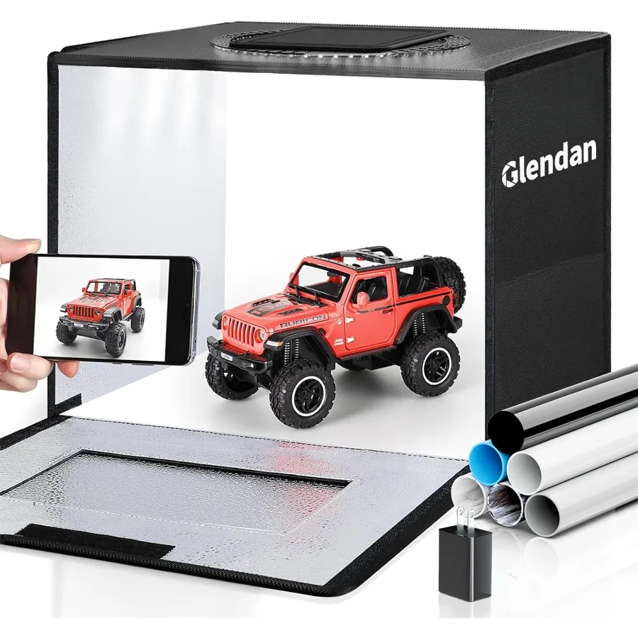 

Glendan Portable Light Box Photography 16x12 Professional Dimmable Photo Box with 112 High Color Rendering Index LED Lights 8 C
